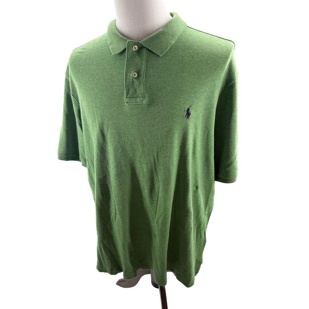 Polo Ralph Lauren‎ Mens Green Heathered Short Sleeve Cotton Polo Shirt XXL